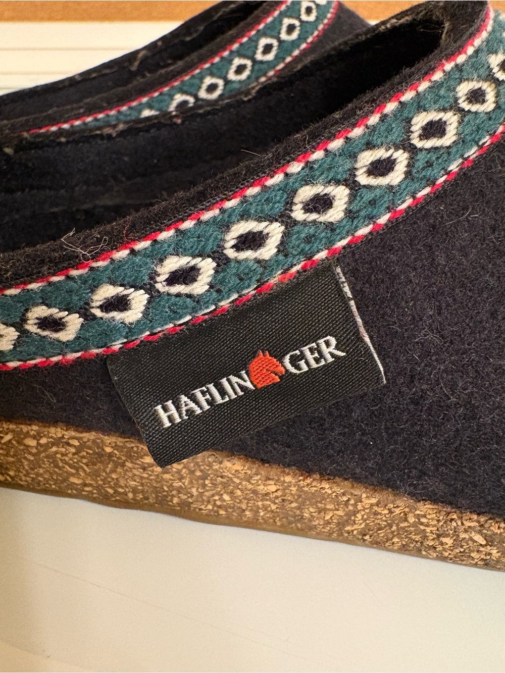 Haflinger Wool Clog with Teal and Red Trim